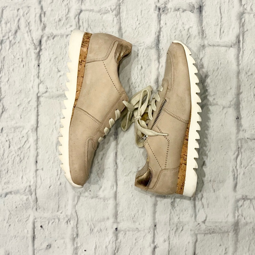 Paul Green Stasia Low Top Beige Leather Sneakers with White Soles